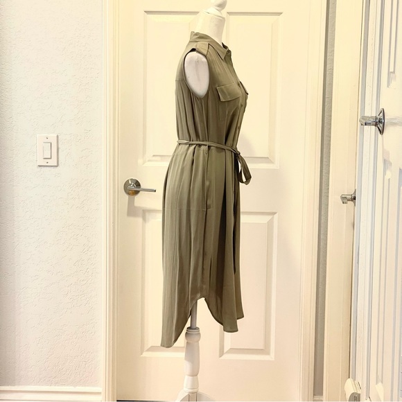 NWT  Habitual Sleeveless Button Up Tie Army Fall Green Midi Dress Size XS - Picture 3 of 11